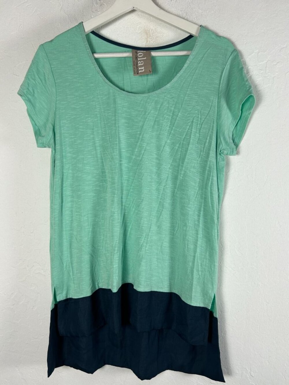 Anthropologie Dolan Womens Mint Blue Colorblock High Low Tunic T-Shirt Top Large